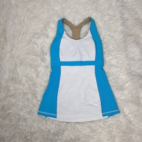Lululemon Women’s Blue & White Racerback Tank Top Built in Bra Activewear Top 4 - Picture 1 of 9